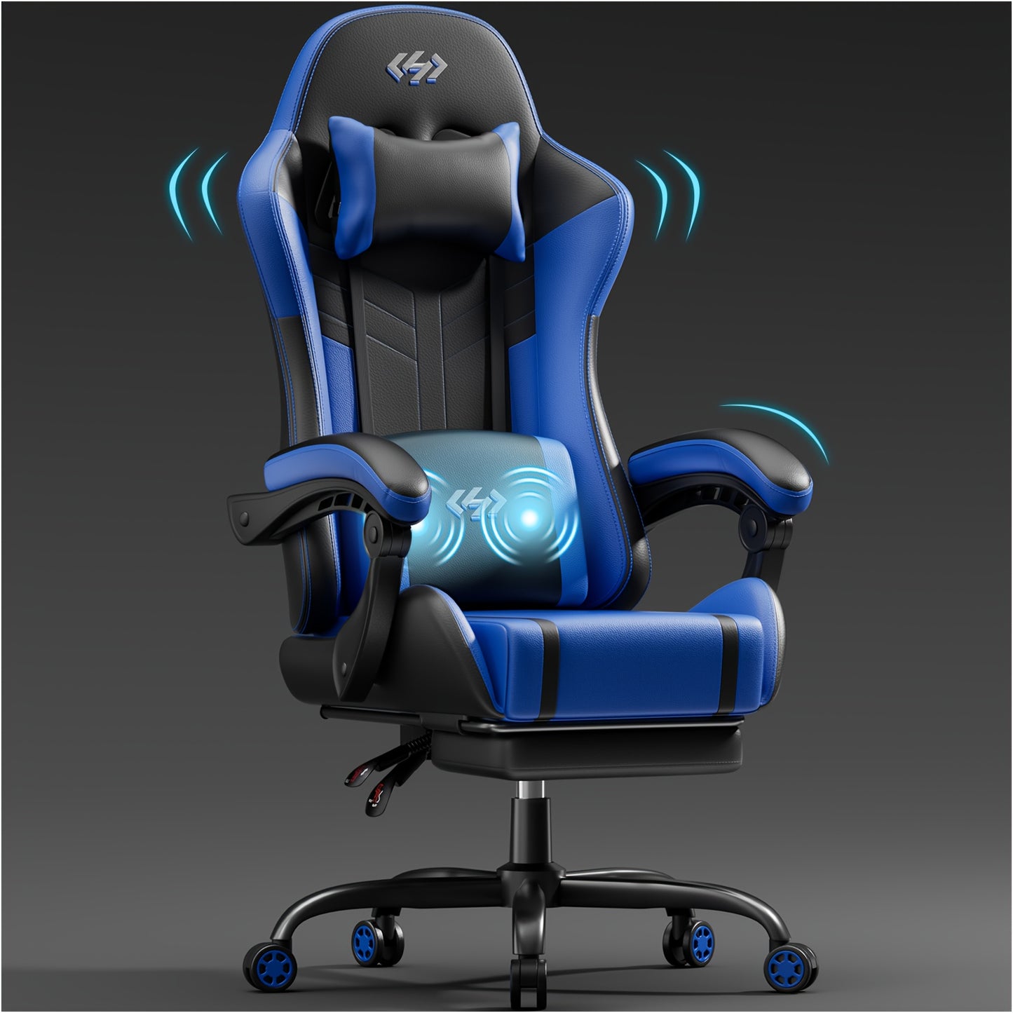 Gaming-Stuhl mit Massagefunktion – ergonomischer Racing Chair mit Fußstütze, Kopfstütze & Lendenkissen, gepolstert, bis 150 kg belastbar, ideal für PC & Konsole