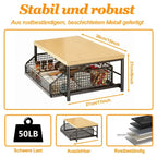 Multifunktionales küchenregal mit elegantem design und goldenem eisengestell in schwarz und hellbeige für kaffeekapseln und geräte