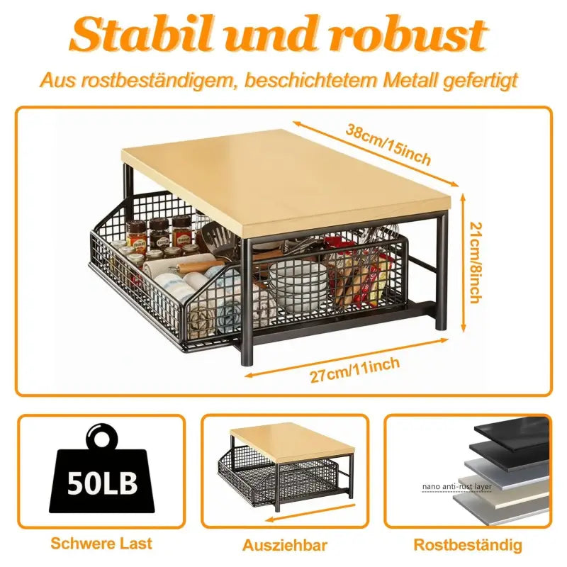 Multifunktionales küchenregal mit elegantem design und goldenem eisengestell in schwarz und hellbeige für kaffeekapseln und geräte