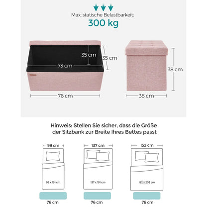 Sitzbank mit Stauraum – Faltbarer Hocker Ottoman 76x38x38cm, bis 300kg belastbar - FUXLShop