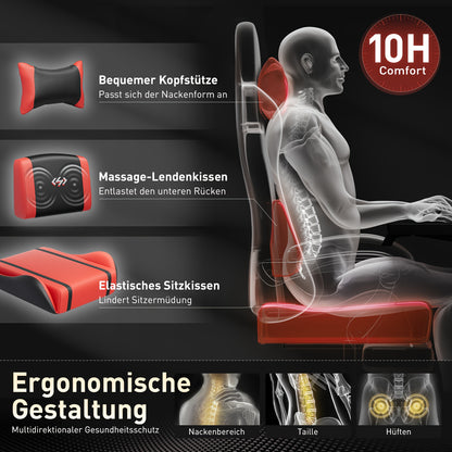 Gaming-Stuhl mit Massagefunktion – ergonomischer Racing Chair mit Fußstütze, Kopfstütze & Lendenkissen, gepolstert, bis 150 kg belastbar