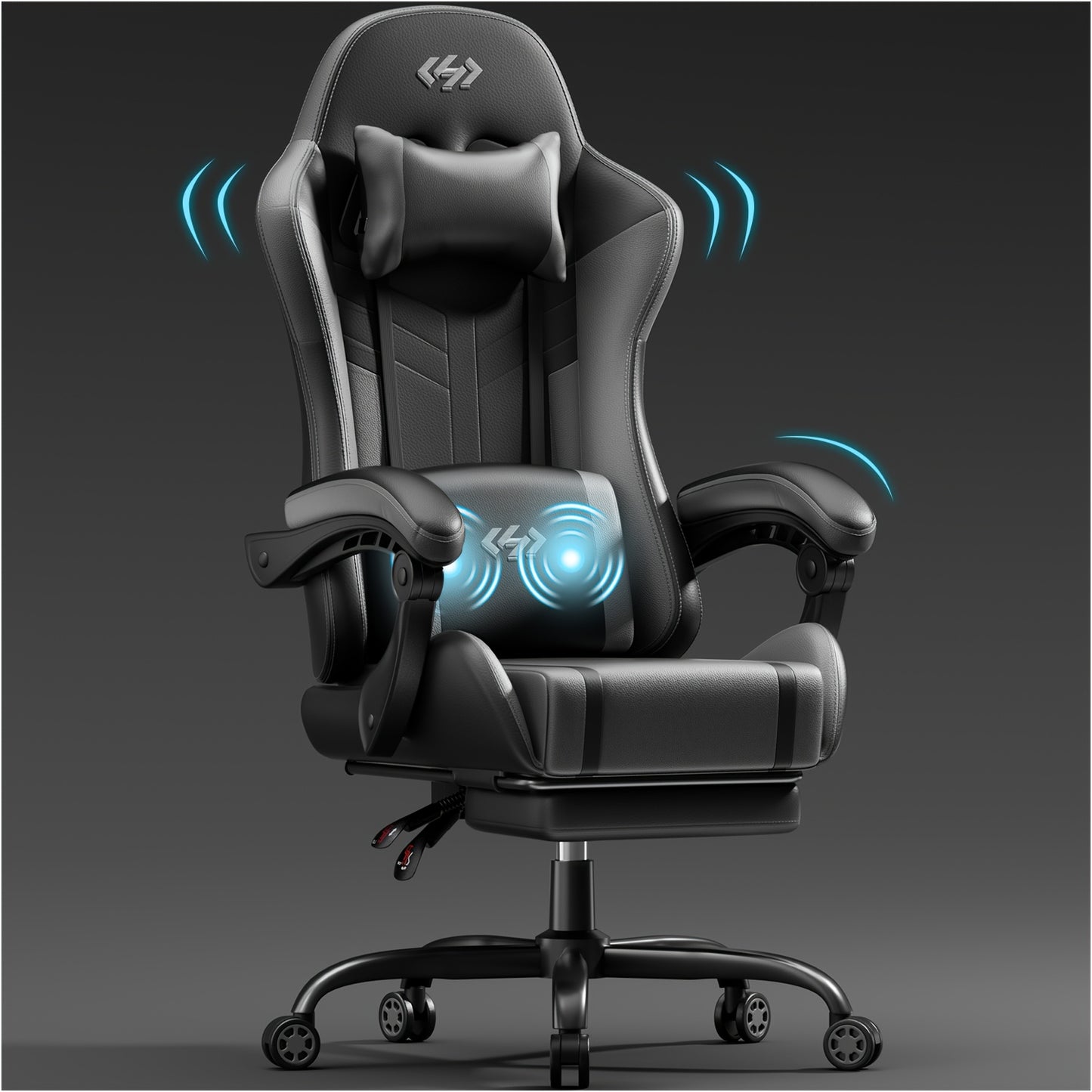 Gaming-Stuhl mit Massagefunktion – ergonomischer Racing Chair mit Fußstütze, Kopfstütze & Lendenkissen, gepolstert, bis 150 kg belastbar, ideal für PC & Konsole