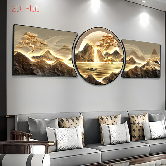 3er-Set 2D Wandbilder mit Elchmotiv – gerahmte Kunst für Wohnzimmer, Schlafzimmer & Flur – HD-Druck, schwarze Harzrahmen mit Goldakzent