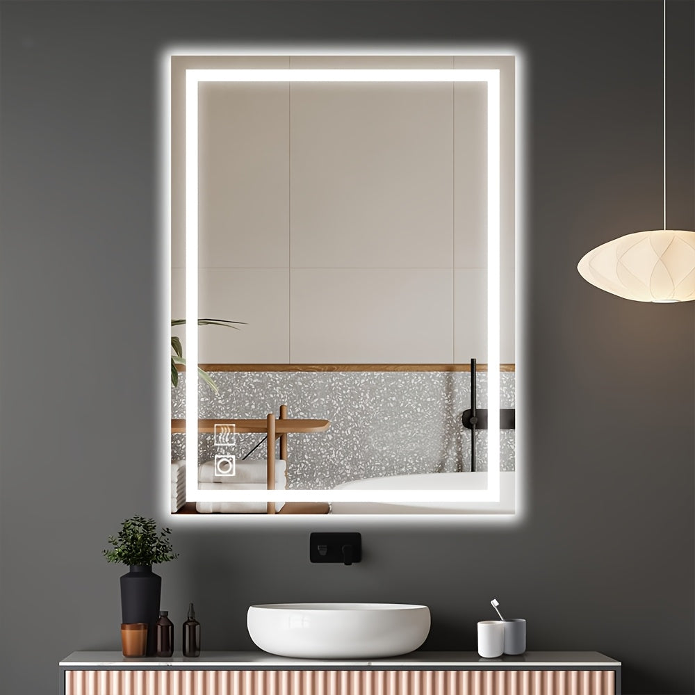 LED Badspiegel 50x70cm – Beleuchtet, Beschlagfrei, 3 Lichtfarben, Touch & Wandmontage