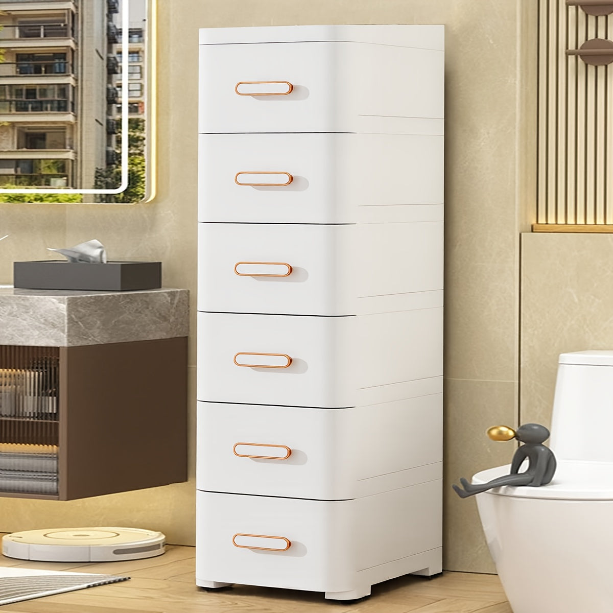 5-stufiges Regal im Industrie-Stil mit 6 transparenten Kunststoffschubladen, ideal für vielseitige Aufbewahrung in Wohn- und Arbeitsräumen