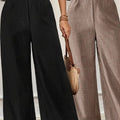 Gewobene strohtasche mit braunen ledergriffen und wellenrand zum elegantes damen-zweiteiler-set mit wide leg online bestellen