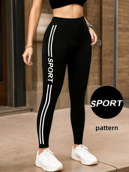 Damen Leggings Schwarz Cropped – Hoch-Elastisch, Letter Print – Sport & Freizeit S-XXL - FUXLShop