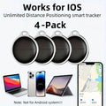 Silberne runde smart tracker tags mit schwarzer strukturierter oberfläche für apple ios zur suche von schlüsseln koffer geldbeutel und rucksack
