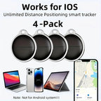 Silberne runde smart tracker tags mit schwarzer strukturierter oberfläche für apple ios zur suche von schlüsseln koffer geldbeutel und rucksack