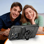 Schwarze stoßfeste handyhülle mit metallhalter und texturiertem griff auf der rückseite heavy duty online bestellen