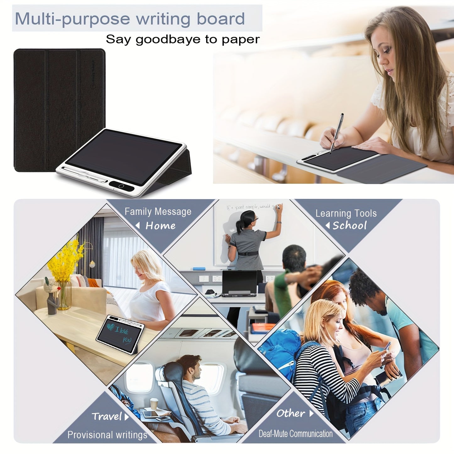 INNoreBoard 9,3" Elektronisches Whiteboard – tragbar mit kapazitivem Stift & Ein-Knopf-Löschung – faltbares Case, 36V Akku – Schwarz für Büro & Schule