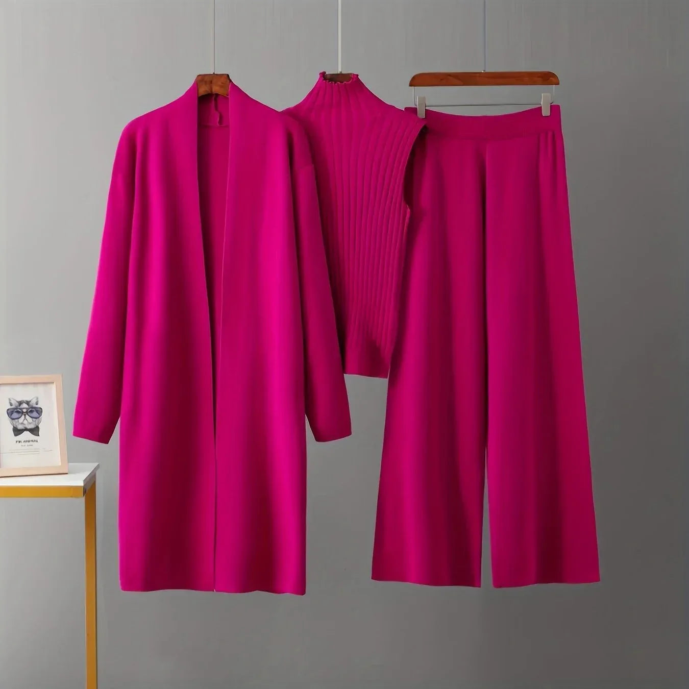 Damen 3-teiliges Strickset - Pullover, Cardigan & Hose - Casual Loungewear - FUXLShop