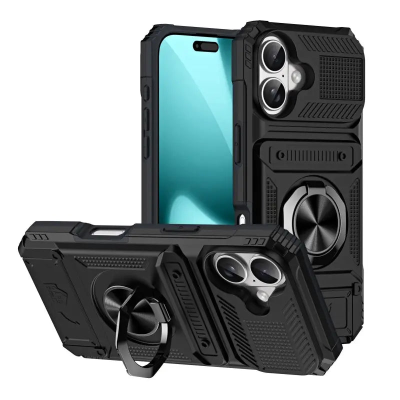 Black stoßfeste handyhülle mit metallhalter und texturiertem griff für iphone 11–17 pro max online bestellen