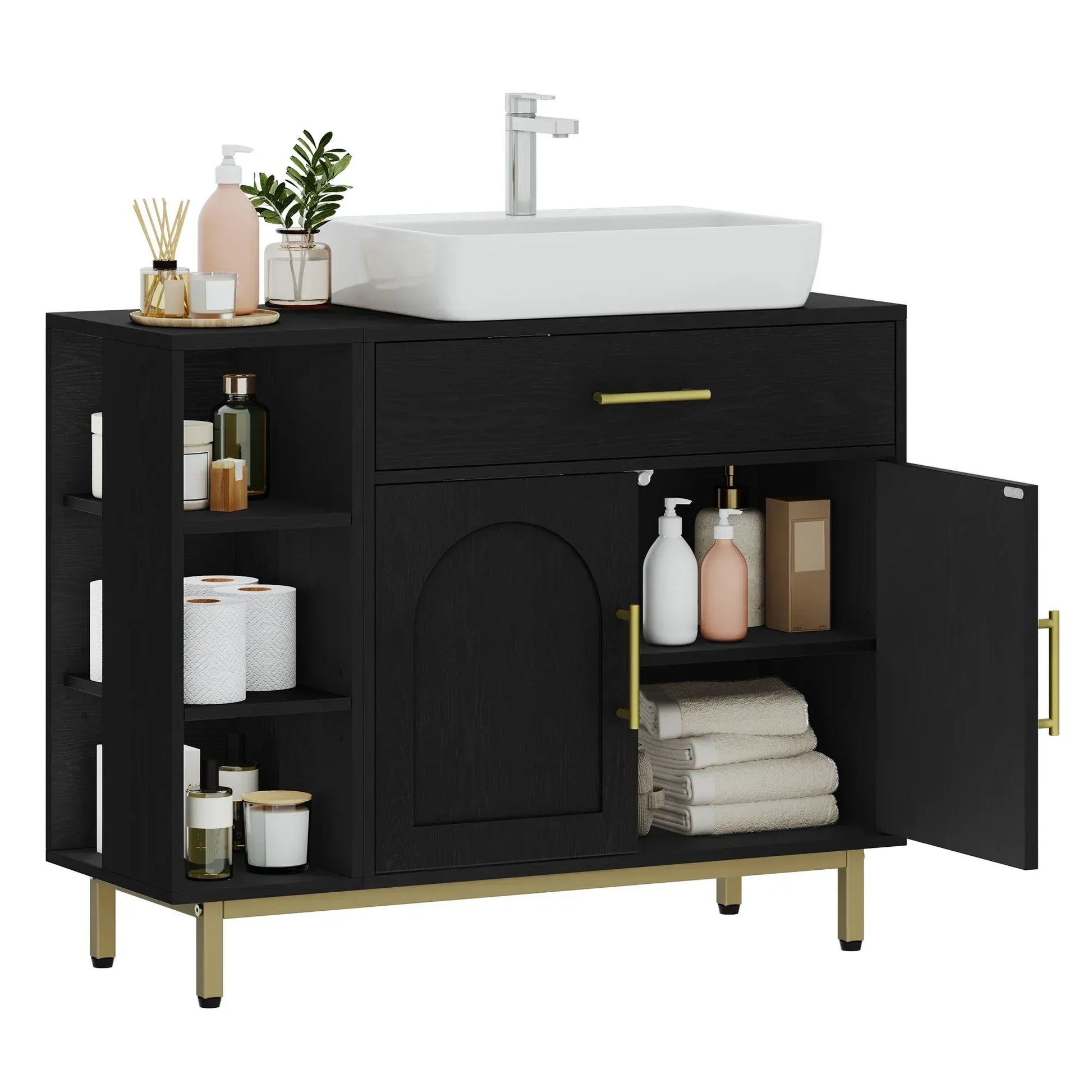 Waschbeckenunterschrank 80cm – 1 Schublade, 2 Türen & offenes Regal - FUXLShop