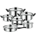 Edelstahl Topfset 12-teilig mit Glasdeckeln - Kochtopfset für alle Herdarten inkl. Induktion - Spülmaschinenfest - FUXLShop