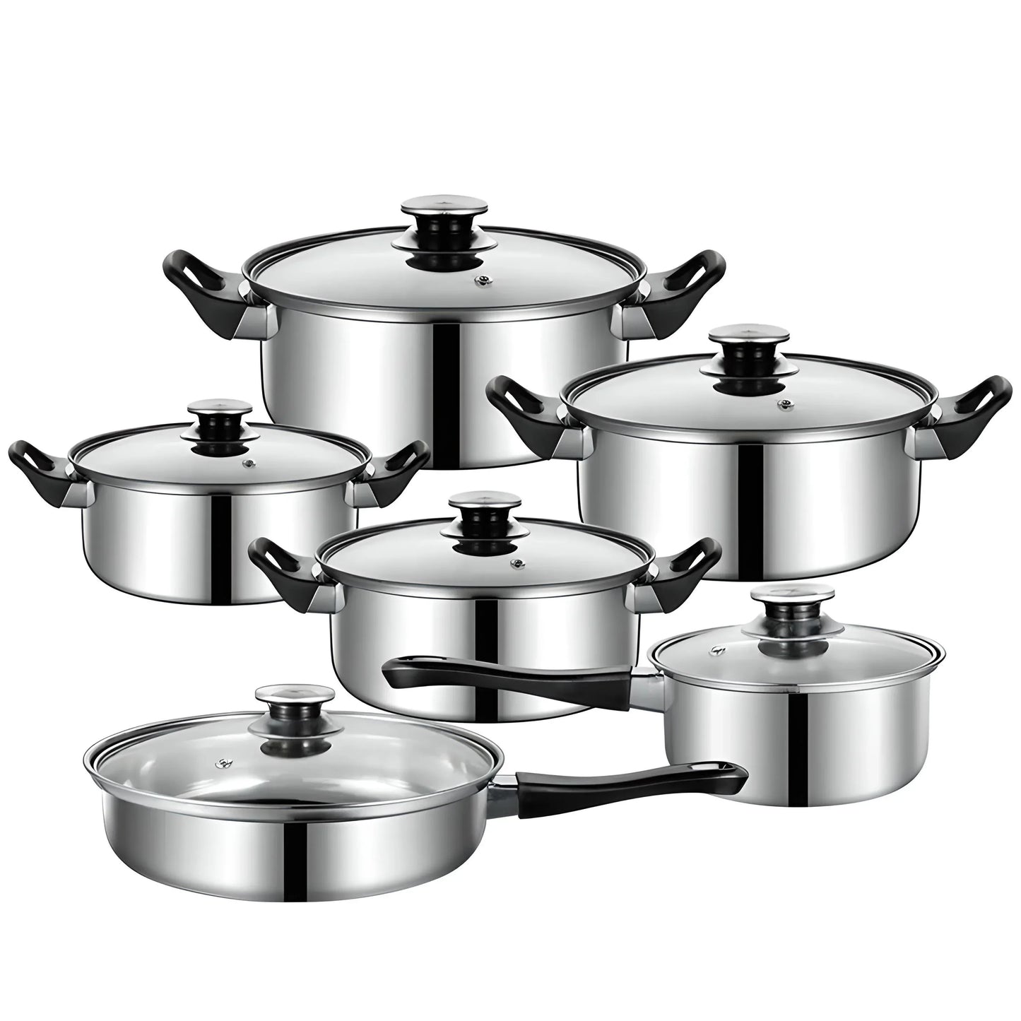 Edelstahl Topfset 12-teilig mit Glasdeckeln - Kochtopfset für alle Herdarten inkl. Induktion - Spülmaschinenfest - FUXLShop