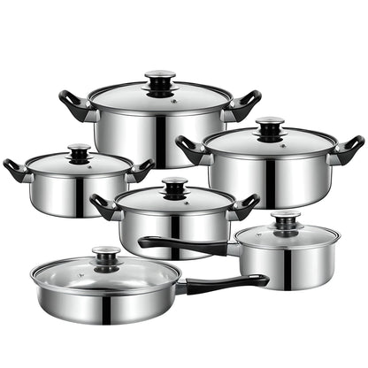 Edelstahl Topfset 12-teilig mit Glasdeckeln - Kochtopfset für alle Herdarten inkl. Induktion - Spülmaschinenfest - FUXLShop