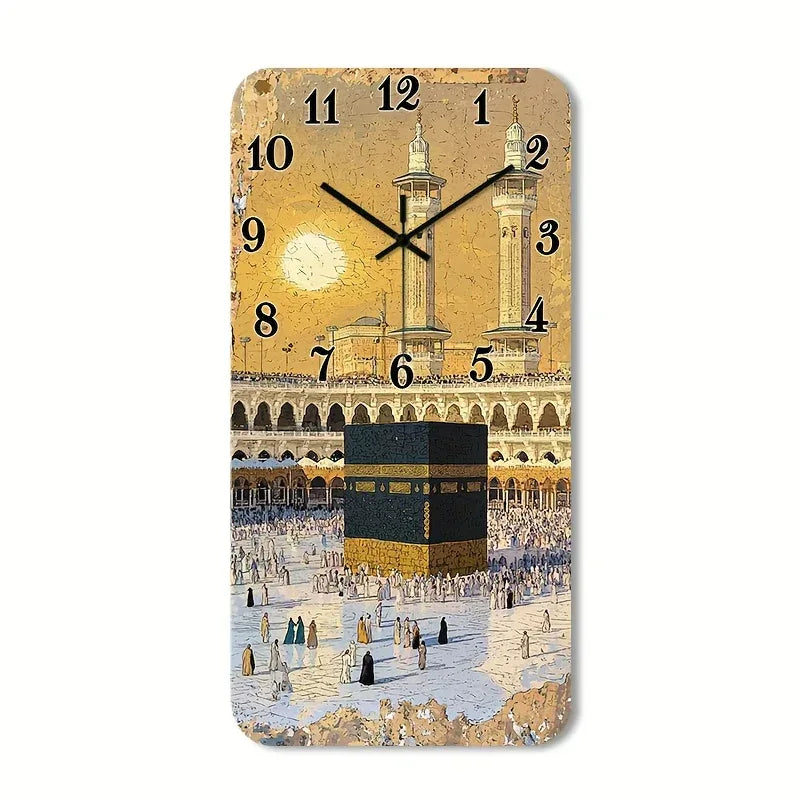 Wanduhr lautlos Kaaba Motiv – Islamische Dekoration quadratisch, HD-Glanz, für Wohnzimmer Schlafzimmer Küche - FUXLShop