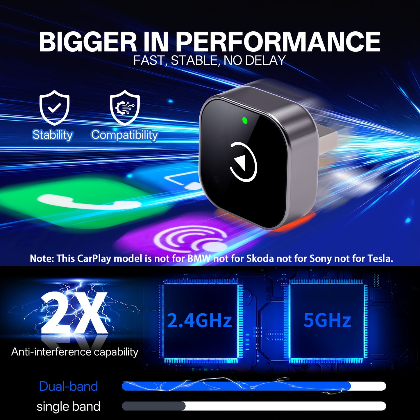 Kabelloser CarPlay & Android Auto Adapter mit USB/USB-C  
Kompakter Plug & Play Auto-Adapter ohne Akku  
2-in-1 Wireless Adapter für iPhone und Android im Fahrzeug  
Auto-Interface mit 0,5 s Latenz und WiFi-Unterstützung
