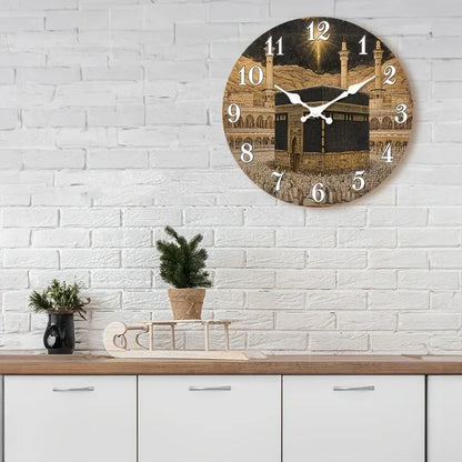 Islamische Wanduhr Kaaba-Design – Lautlos Holz Rund 25-40cm für Wohnzimmer & Schlafzimmer - FUXLShop