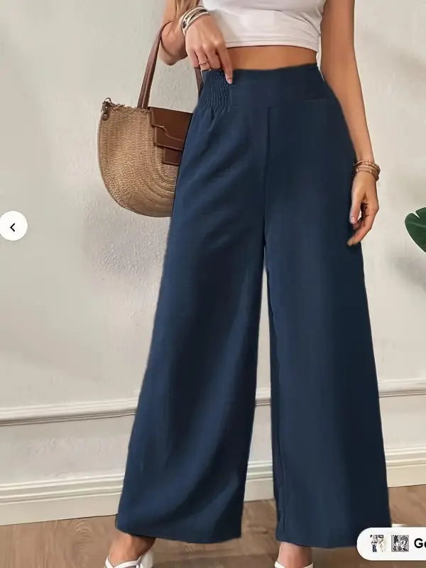 Elegante weite hose damen navy blaue palazzo hose mit elastischem bund aus fließendem material für alle jahreszeiten