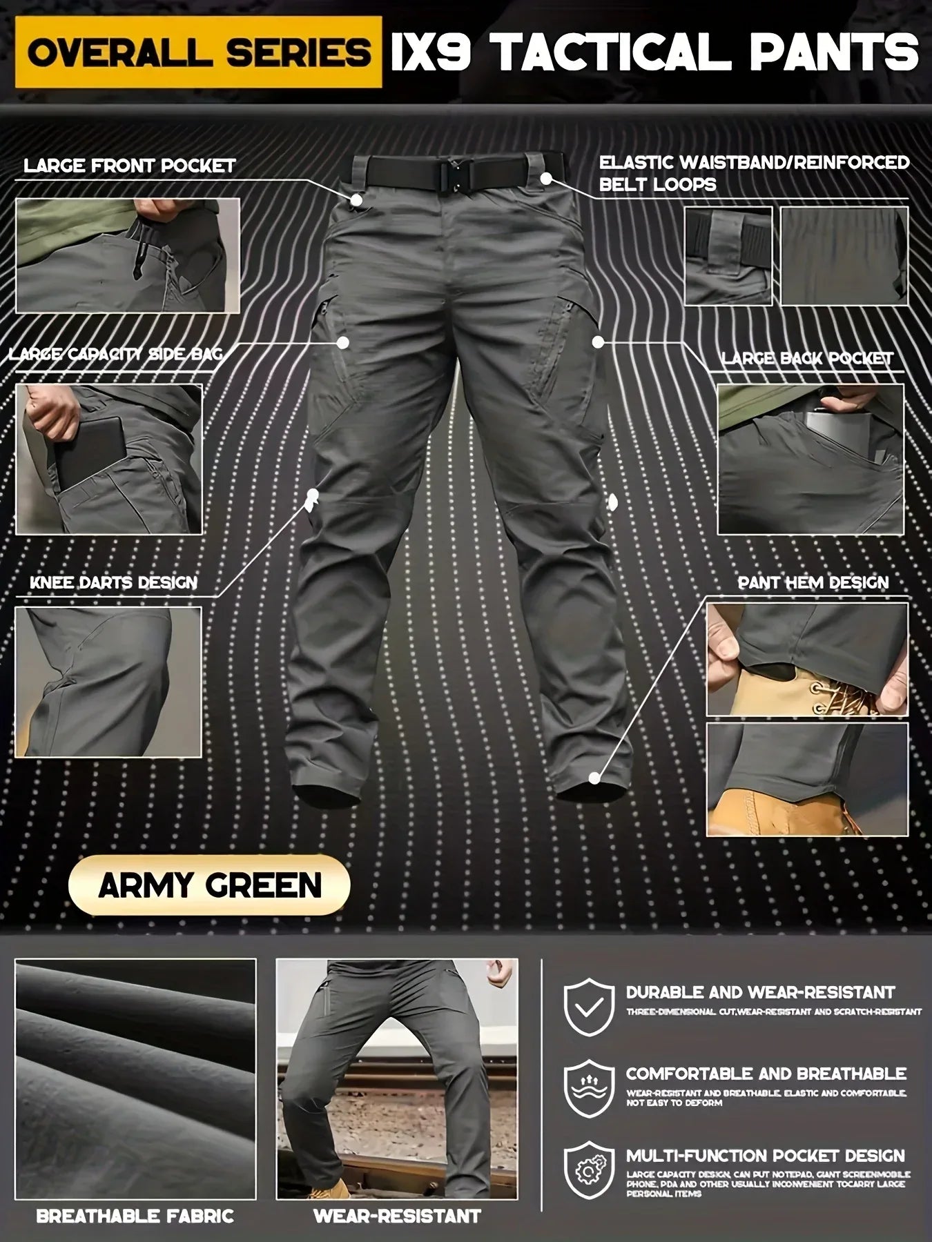 Herren Cargo Hose mit Multitaschen - Tactical Outdoor Arbeitshose - Ganzjahres Polyester - FUXLShop