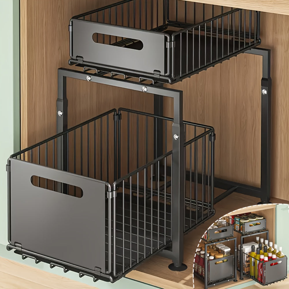 2-Etagen Metall-Unterschrank-Organizer – Ausziehbares Regal für Küche & Bad