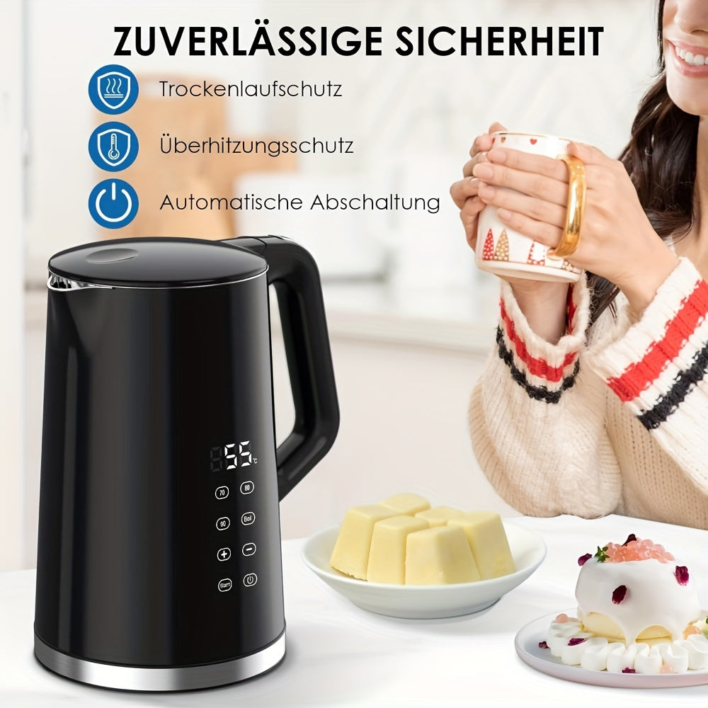 1,7L Edelstahl-Wasserkocher mit digitaler Temperaturregelung (40–100 °C), doppelwandig isoliert, BPA-frei, Trockenlaufschutz – für Haushalt & Gewerbe
