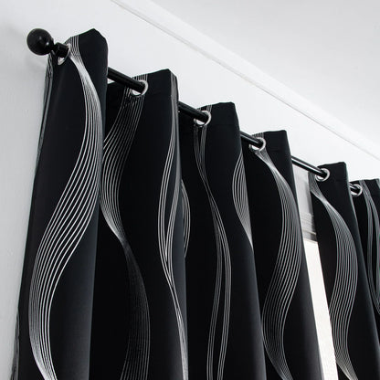 Verdunkelungsvorhänge mit Ösen - Geometrische Wellen-Muster Silber - 213cm Lang, Blickdicht & Wärmeisolierend (2er Set) - FUXLShop