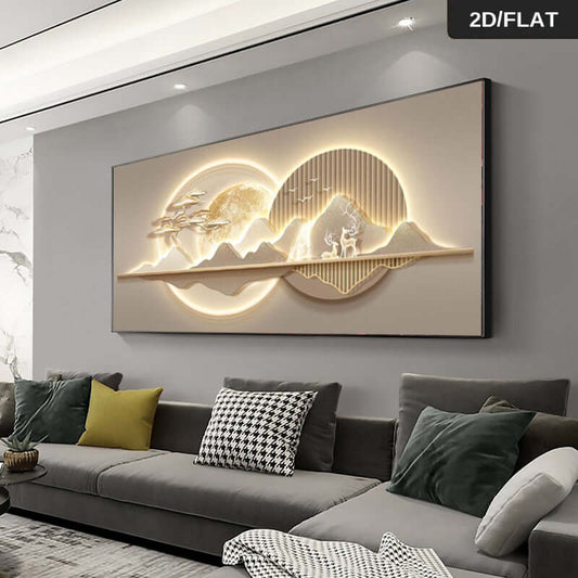 Modernes abstraktes Leinwandbild – Goldene Mondlandschaft, minimalistisches Design, Beige & Gold, rahmenlos, für Wohnzimmer & Schlafzimmer