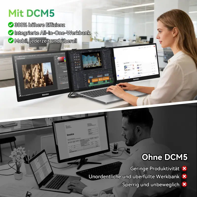 Schwarzes blackview dcm5 14-zoll dcm5 14-zoll laptopbildschirm mit usb-c triple-monitor setup für produktivität