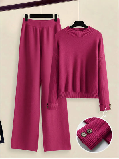 Damen Zweiteiler-Set mit Seitenstreifen – Rundhals Pullover & Gerade Hose, Weiche Freizeitkleidung für Herbst & Winter - FUXLShop