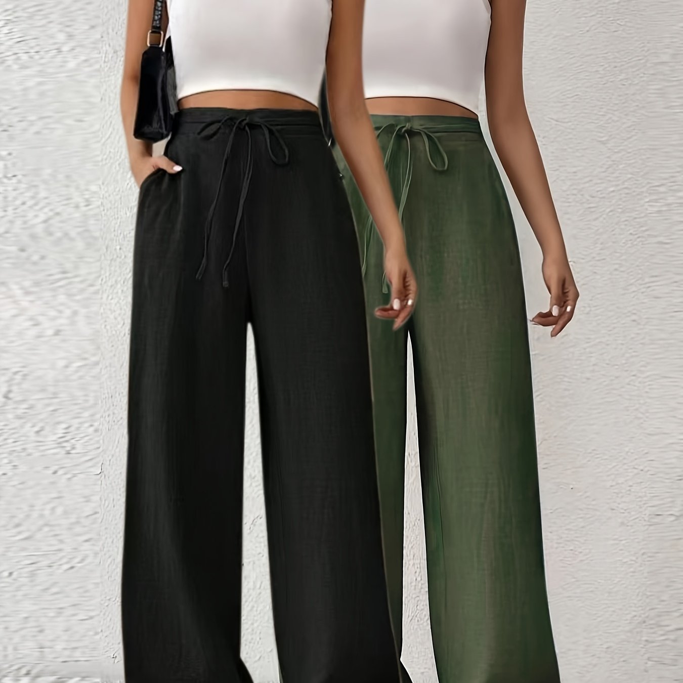 2er-Set Damen Elegante Weite Stoffhosen mit Taschen – Gerade Beinform, Einfarbig, Bequem für Frühling/Sommer/Herbst, Casual & Business Look