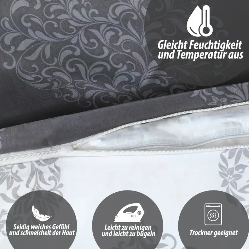 Grau weiß gemustertes bettwäsche-set 135x200 4-teilig mit satinähnlicher oberfläche und allergikerfreundlichem material