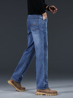 Herren Casual Jeans Loose Fit – Gerade Hose, gewaschen, Reißverschluss, Baumwolle