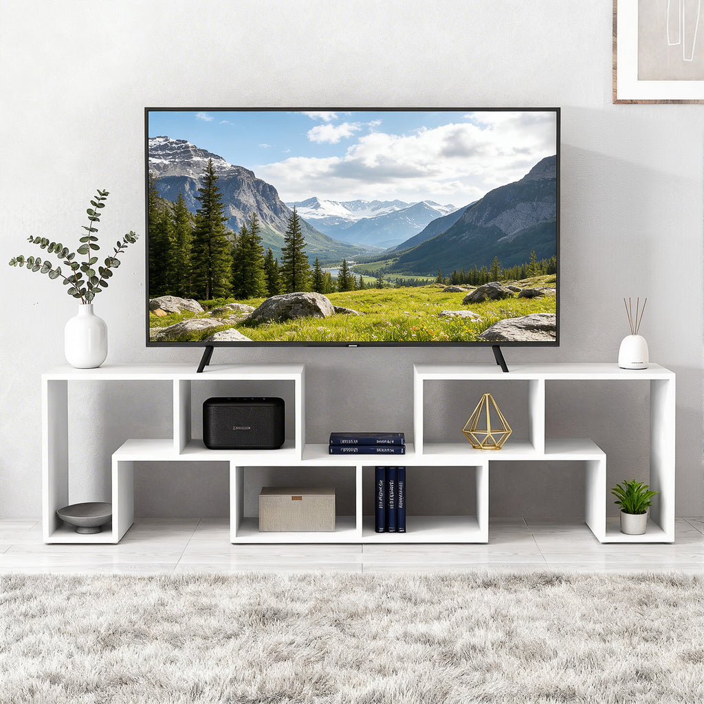 TV-Lowboard 180x30x44 cm – Modulares TV-Möbel mit 6 Fächern, bis 75 Zoll