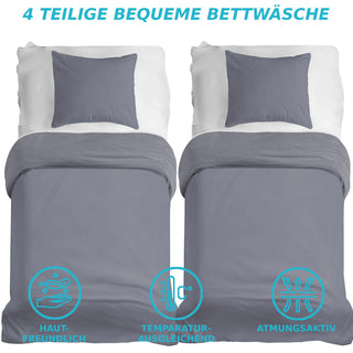 Bettwäsche-Set 135x200 cm, 4-teilig – 2x Bettbezug & 2x Kissenbezug, Mikrofaser