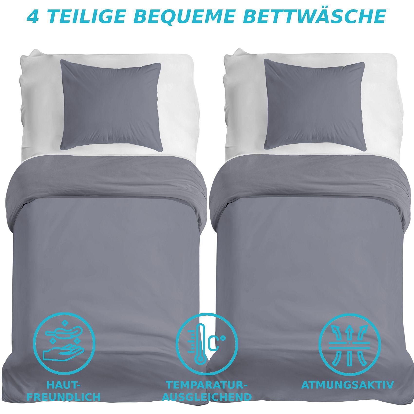 Bettwäsche-Set 135x200 cm, 4-teilig – 2x Bettbezug & 2x Kissenbezug, Mikrofaser