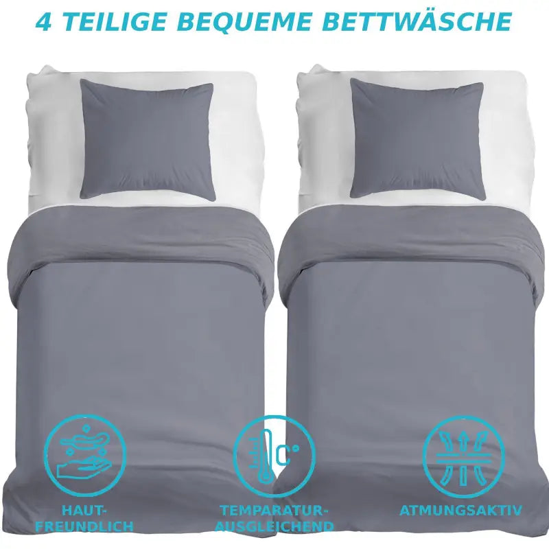 Graues bettwäsche-set 135x200 aus mikrofaser mit 2x bettbezug 135x200 und 2x kissenbezug 80x80