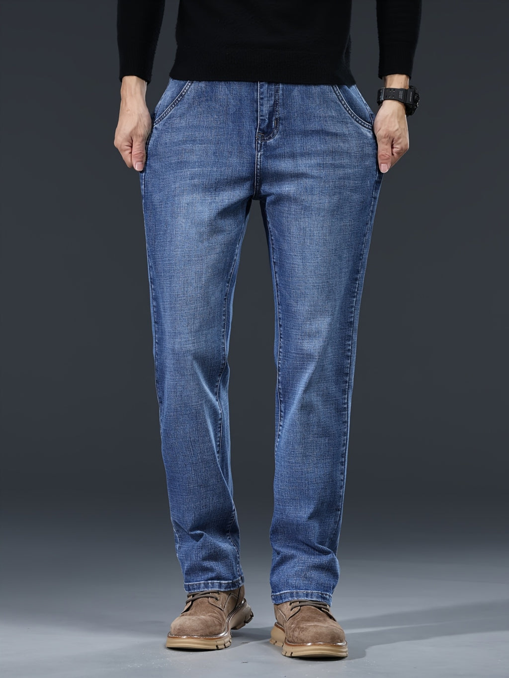 Herren Casual Jeans Loose Fit – Gerade Hose, gewaschen, Reißverschluss, Baumwolle