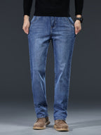 Herren Casual Jeans Loose Fit – Gerade Hose, gewaschen, Reißverschluss, Baumwolle
