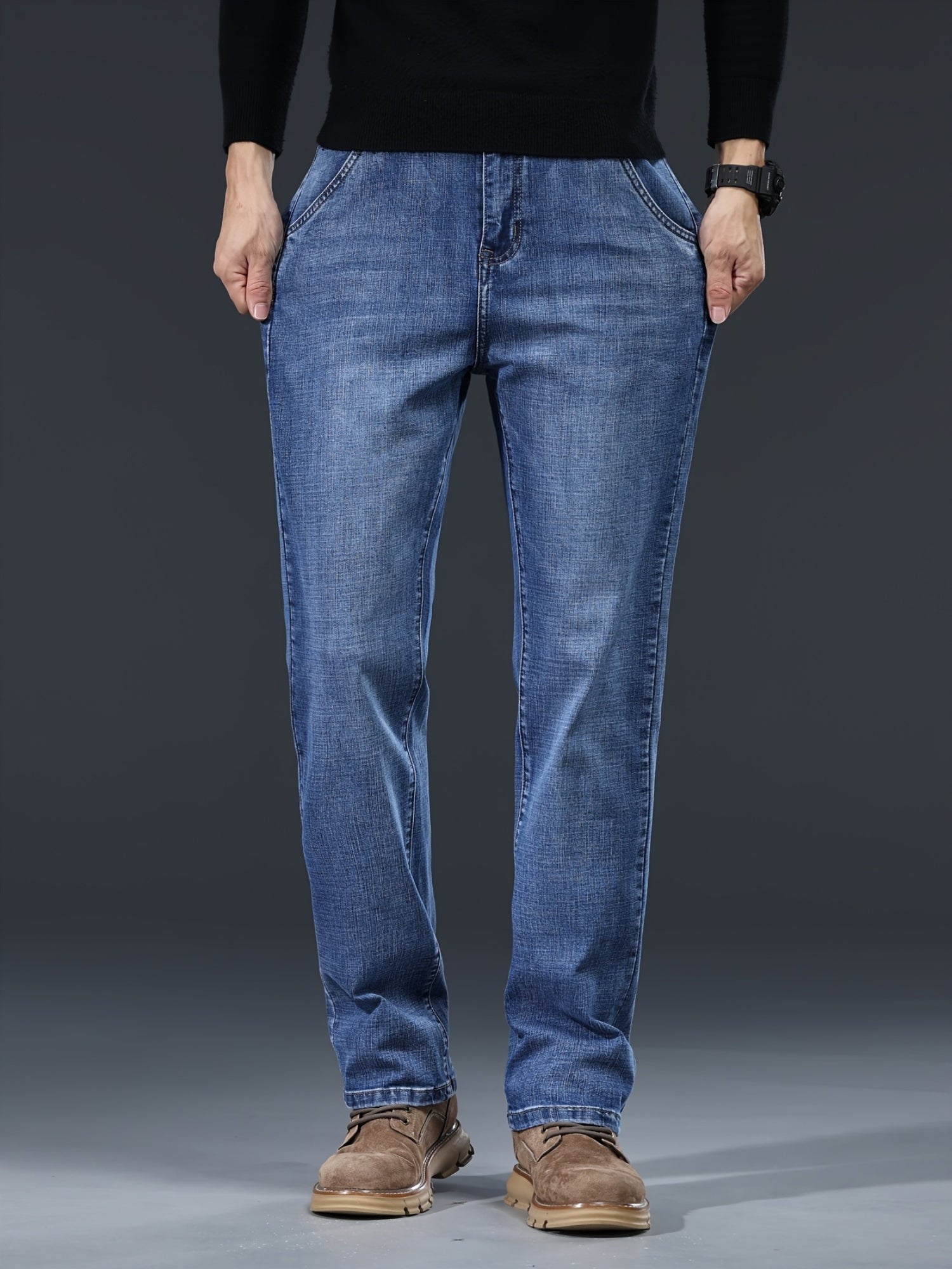 Herren Casual Jeans Loose Fit – Gerade Hose, gewaschen, Reißverschluss, Baumwolle