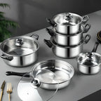 Edelstahl Topfset 12-teilig mit Glasdeckeln - Kochtopfset für alle Herdarten inkl. Induktion - Spülmaschinenfest - FUXLShop