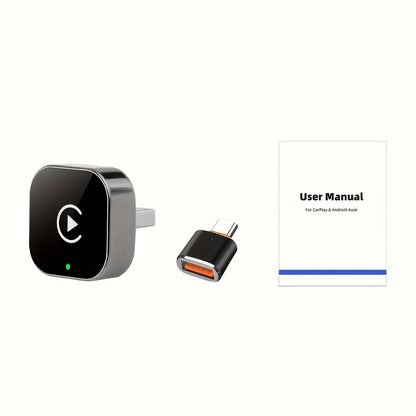 Kabelloser CarPlay & Android Auto Adapter mit USB/USB-C  
Kompakter Plug & Play Auto-Adapter ohne Akku  
2-in-1 Wireless Adapter für iPhone und Android im Fahrzeug  
Auto-Interface mit 0,5 s Latenz und WiFi-Unterstützung
