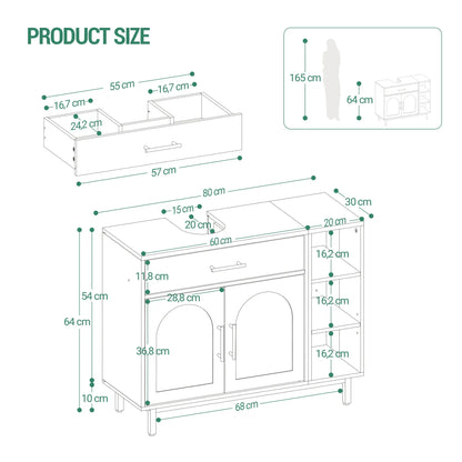 Waschbeckenunterschrank 80cm – 1 Schublade, 2 Türen & offenes Regal - FUXLShop