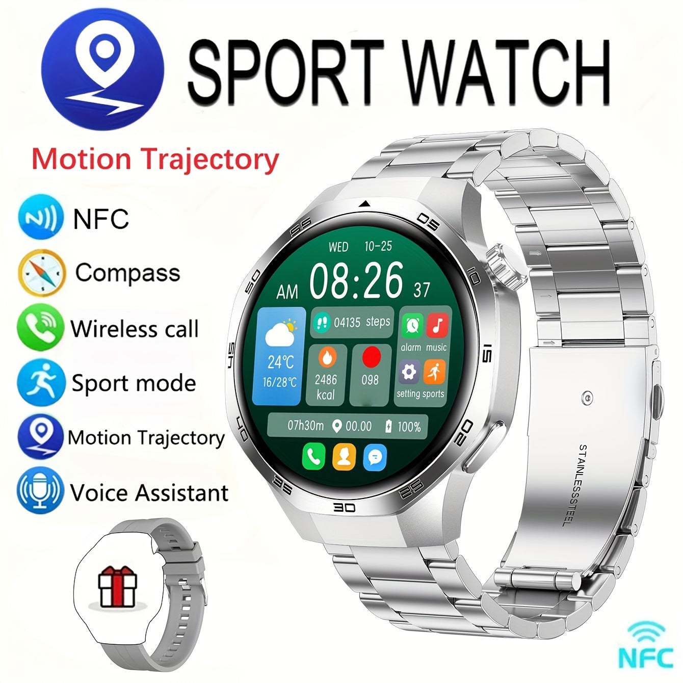 GPS Smartwatch Herren 1.53" HD Display 100+ Sportmodi NFC Bluetooth