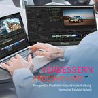 Iprona portabler monitor 18,5 zoll mit 1080p fhd ips display silberner rahmen zeigt videobearbeitungssoftware
