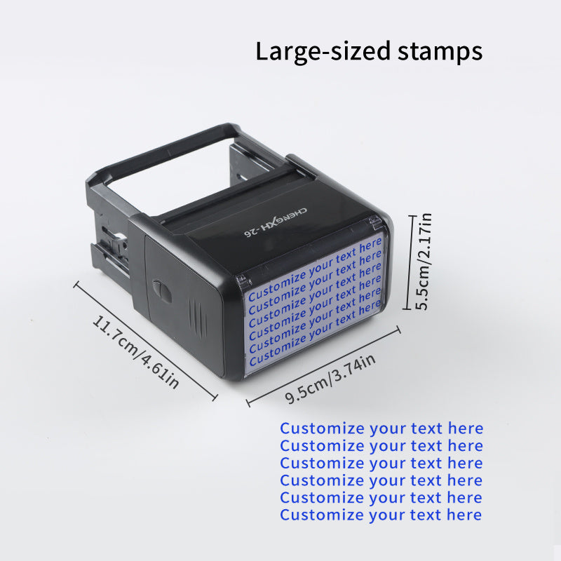 Personalisierter Textstempel Groß 3,8x7,5 cm – 6 Zeilen, 4 Farben, ABS-Gehäuse