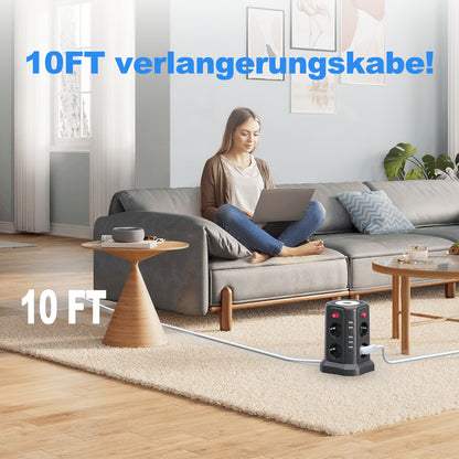 Diese 13 - in - 1 Steckdosenleiste bietet 3 Meter Kabellänge, 5 USB - A - Anschlüsse, 8 AC - Steckdosen, 4 unabhängige Schalter und ein sanftes, einstellbares Nachtlicht – perfekt für Büro, Homeoffice und Haushalt. - FUXL - Shopify