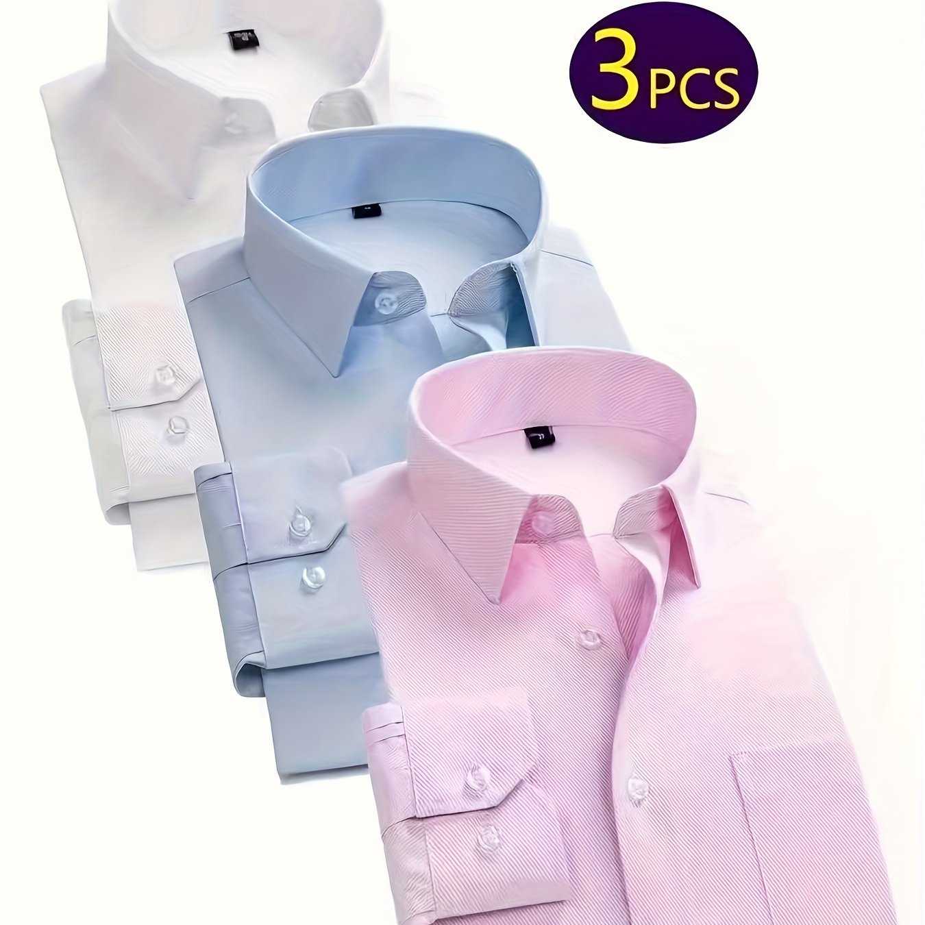 3er-Pack Herren Business-Freizeithemden – Langarm, einfarbig, Regular Fit, mit Taschen – Polyester-Mix, ideal für Frühling & Herbst, vielseitig kombinierbar